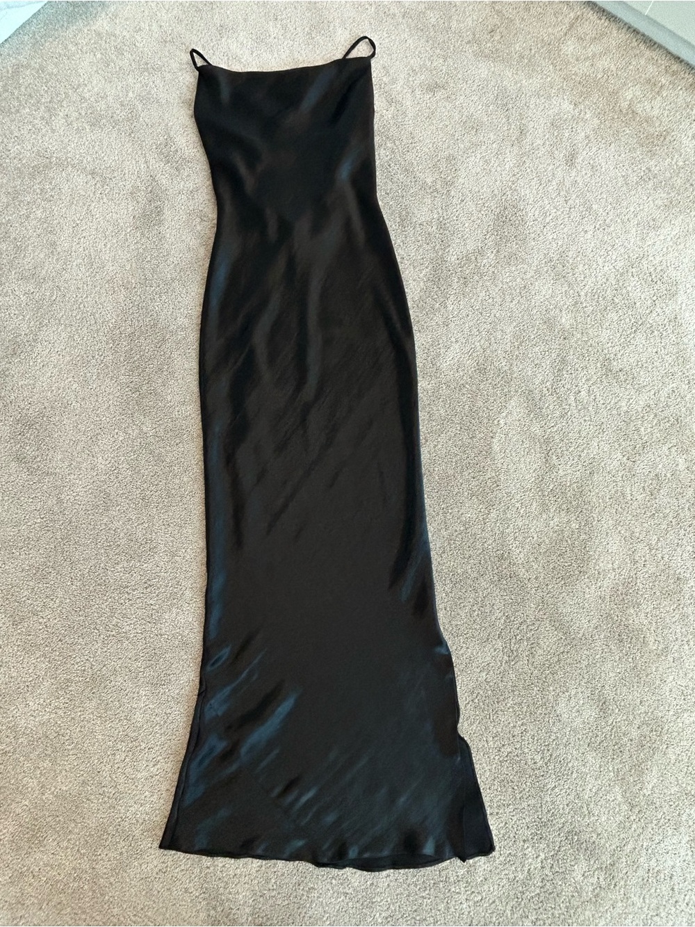 ASOS Design Black Satin Cowl Neck cami Maxi Slip Dress Sz 8 high shine lace up - Picture 6 of 14